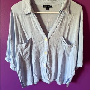 Moa Moa Blue Oversized 3/4 Sleeve Button Down Shirt